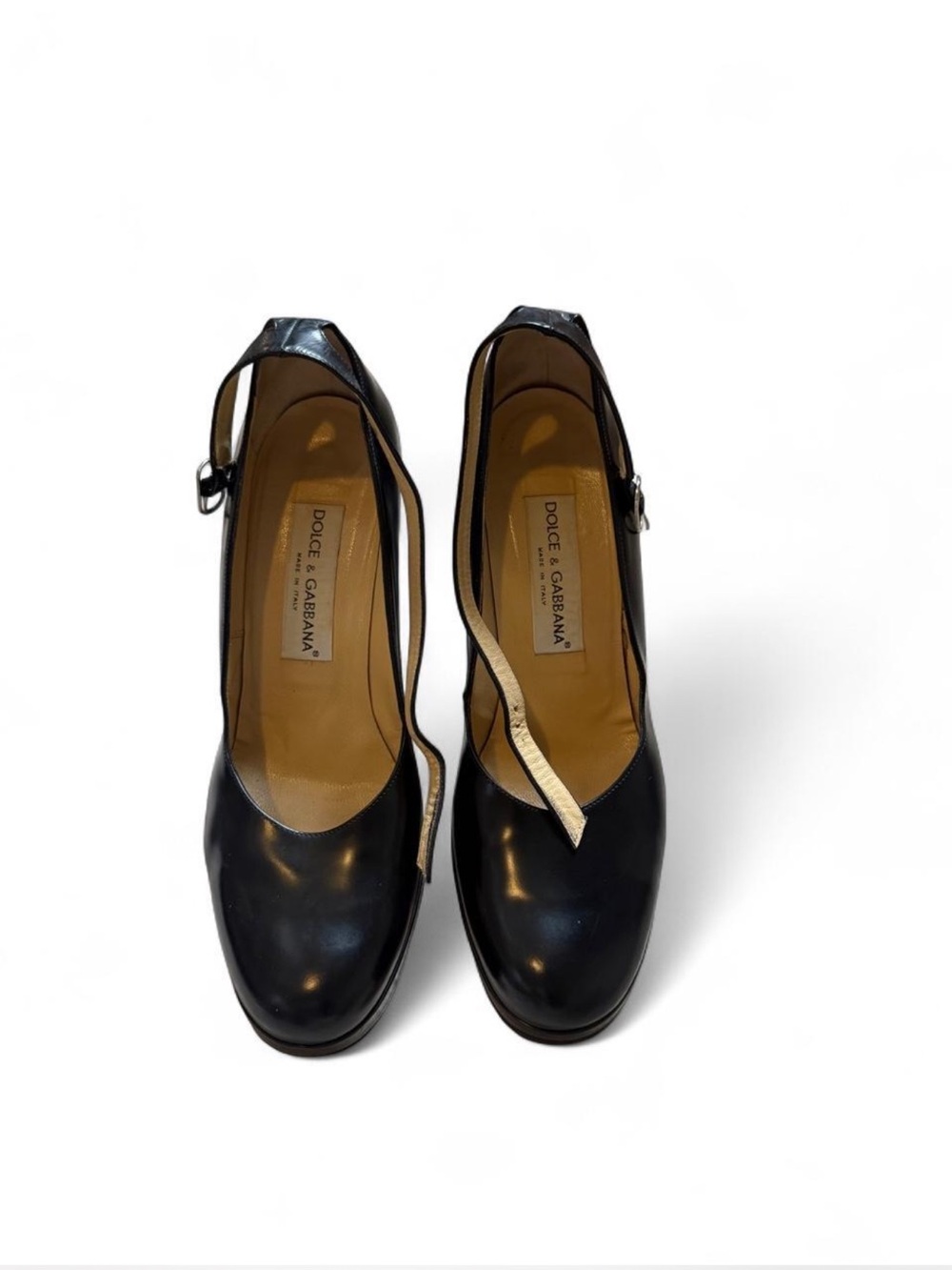 Vintage Dolce & Gabbana Black Leather Mary Jane Heels with Ankle Strap